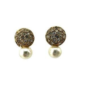 Roman Faux Pearl Micro Crystal Pave Classic Elegant .75" Stud Fashion Earrings